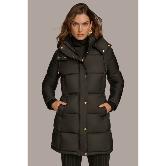 Donna Karan New York Black Long Puffer Coat Sorona Insulated Size S - Picture 5 of 10